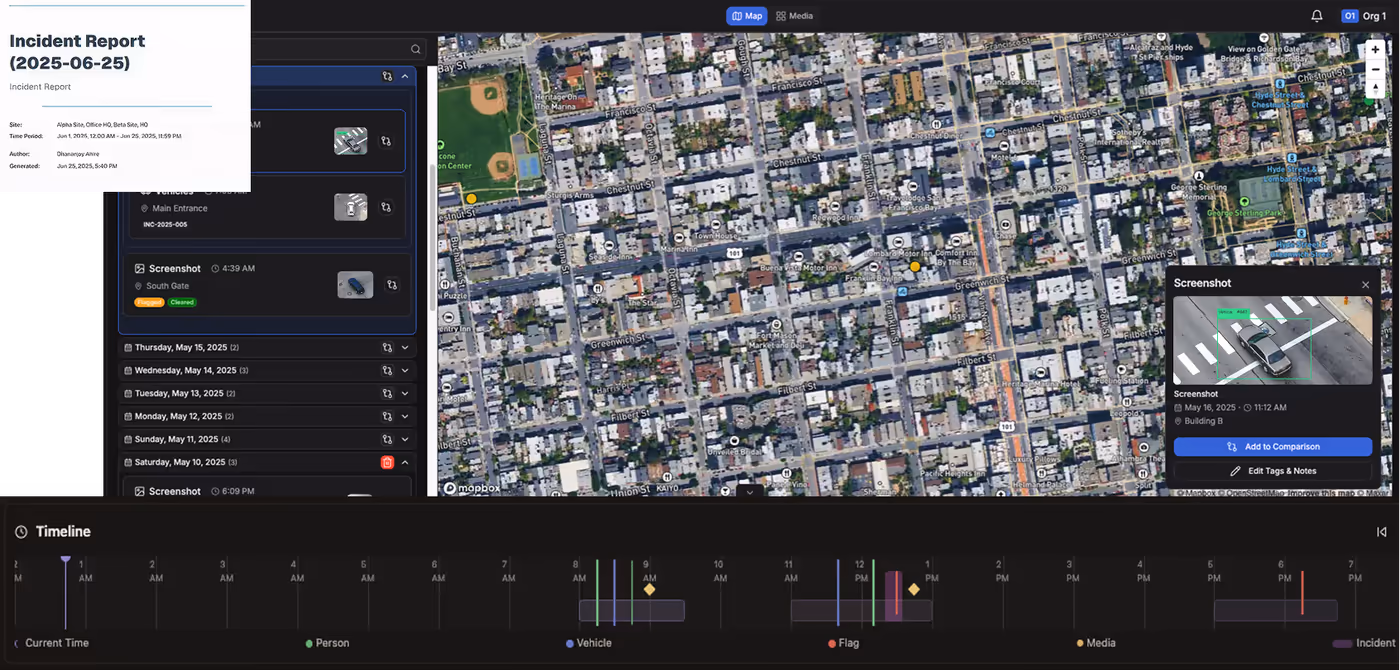 Automated evidence package with timestamps and GPS