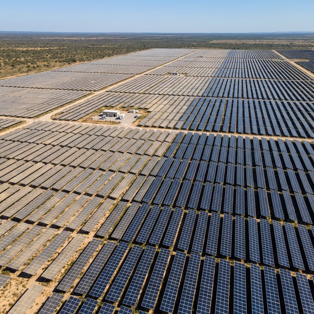 Aerial heat map of a solar farm showing soiling accumulation across panel zones