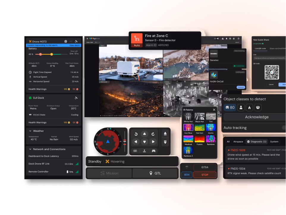 FlytBase autonomy platform showing live mission feeds across transportation corridors