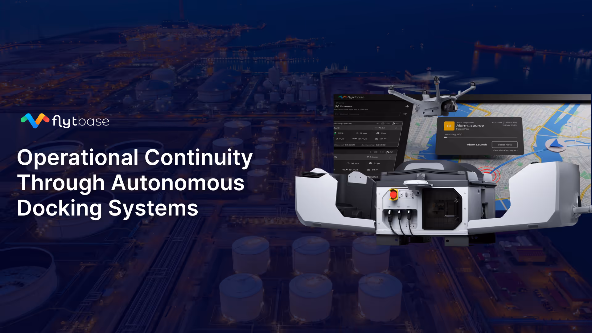Autonomous docking system on a rooftop, with a drone returning to the box.
