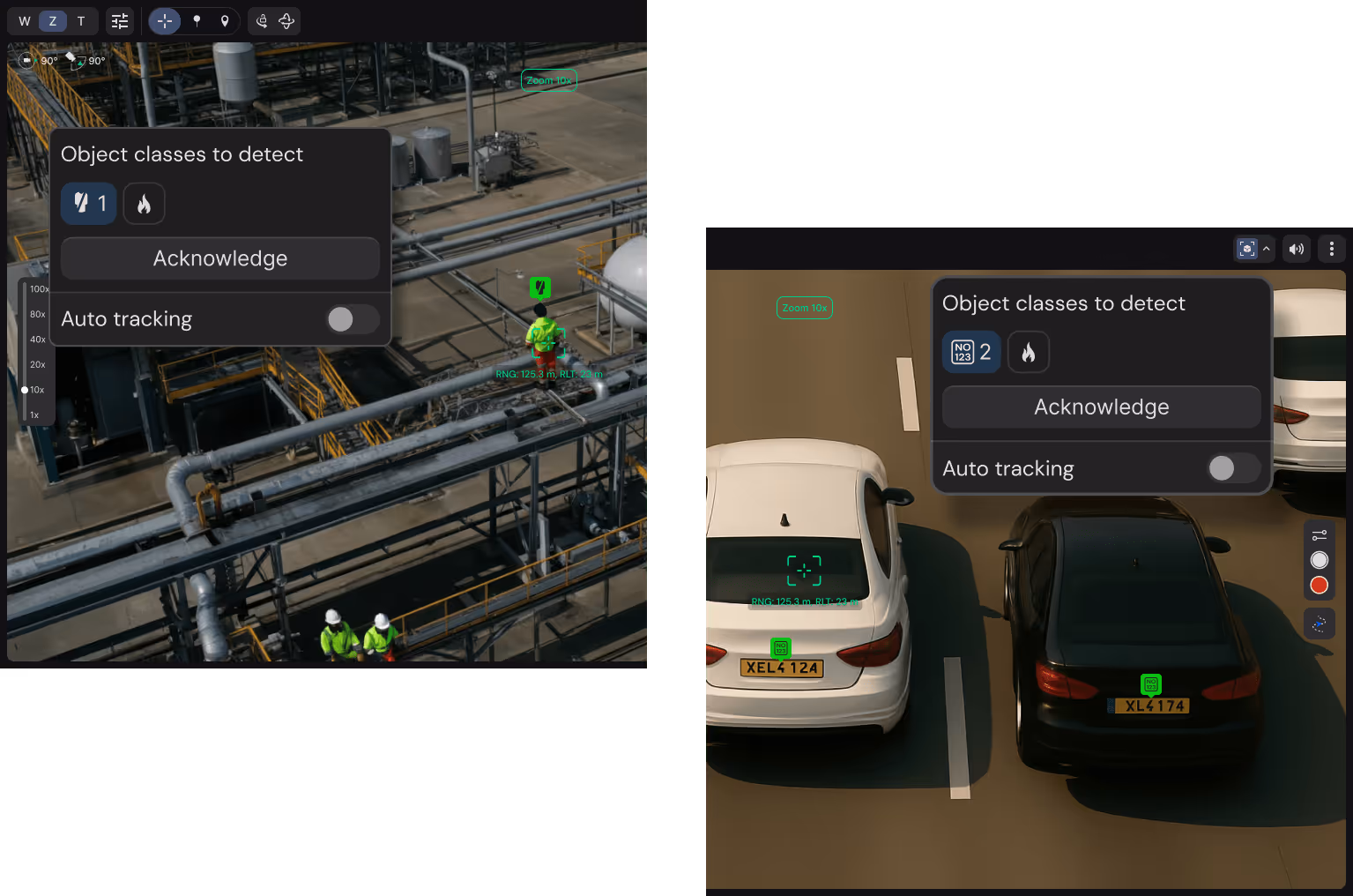 Custom model detection panel with bounding boxes on a real-world scene
