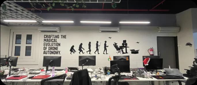 Mural depicting the evolution of drones in the FlytBase office.