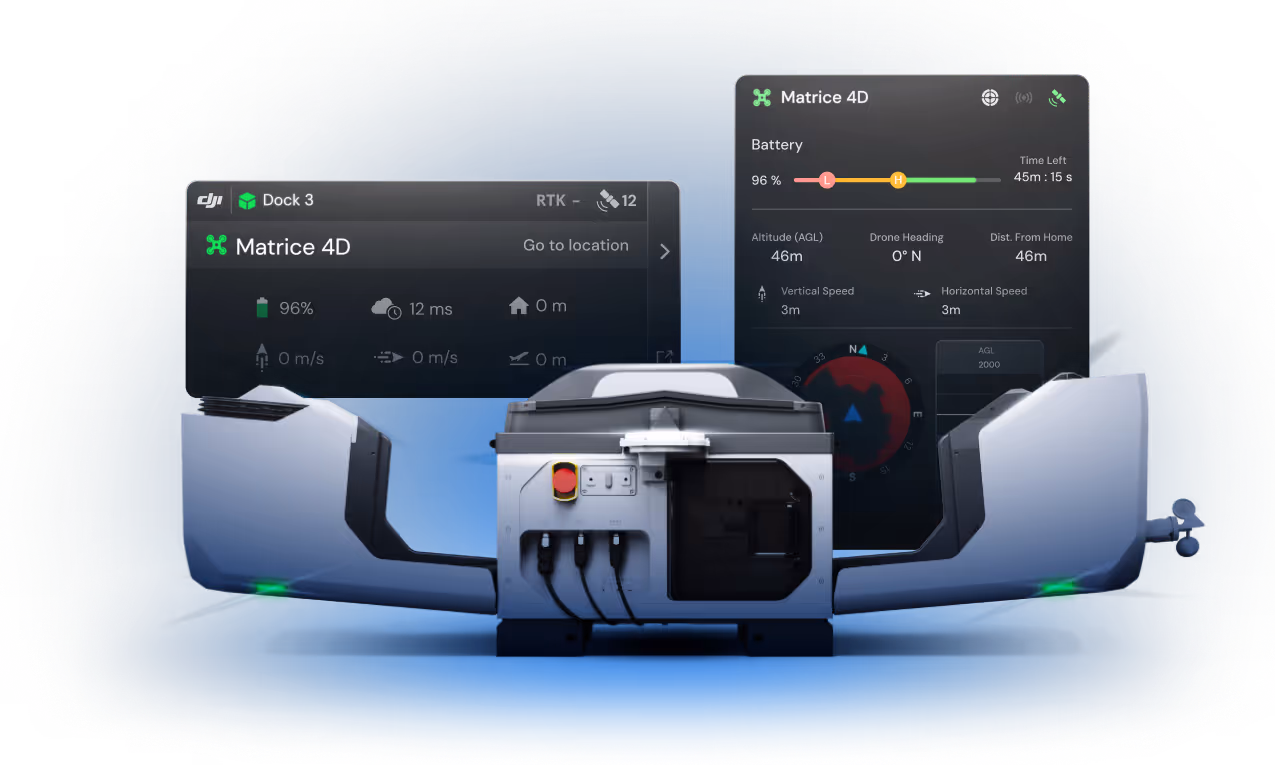 DJI Dock 3 unit with Matrice 4D drone control interface