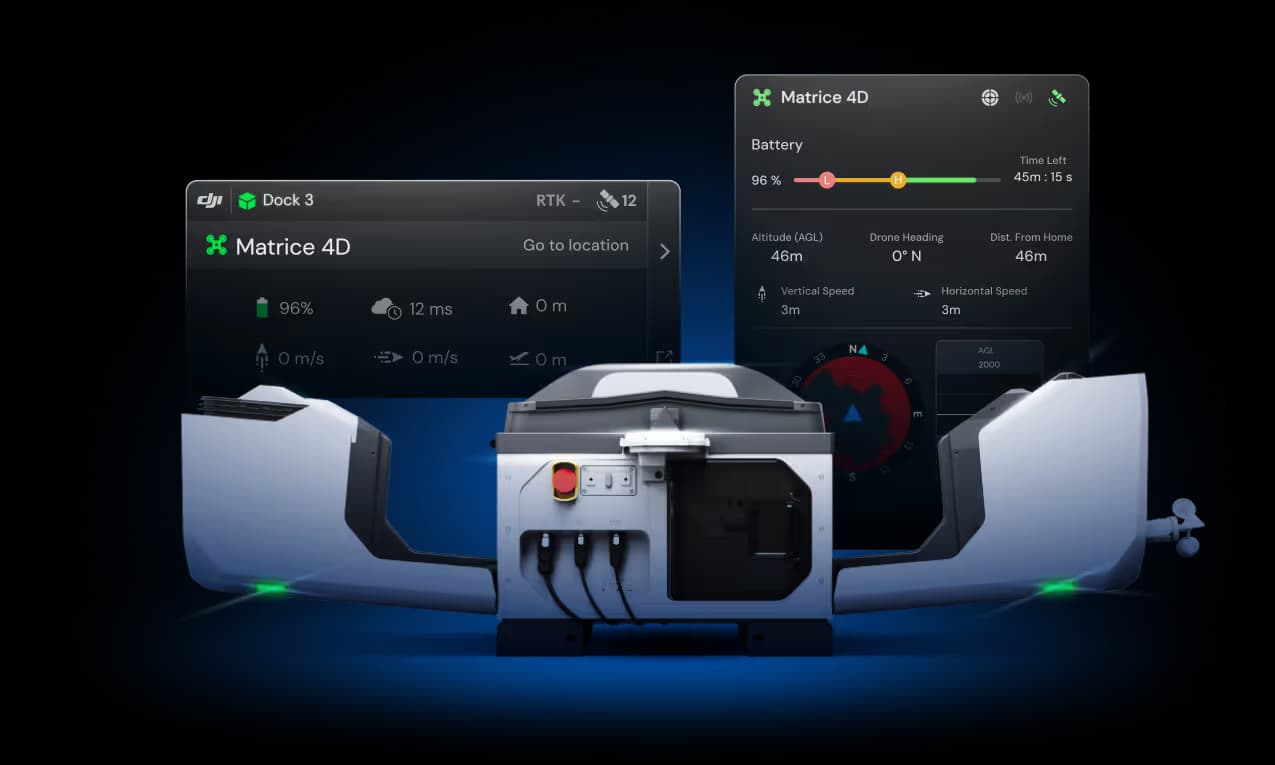 Unidad DJI Dock 3 con interfaz de control de drones Matrice 4D