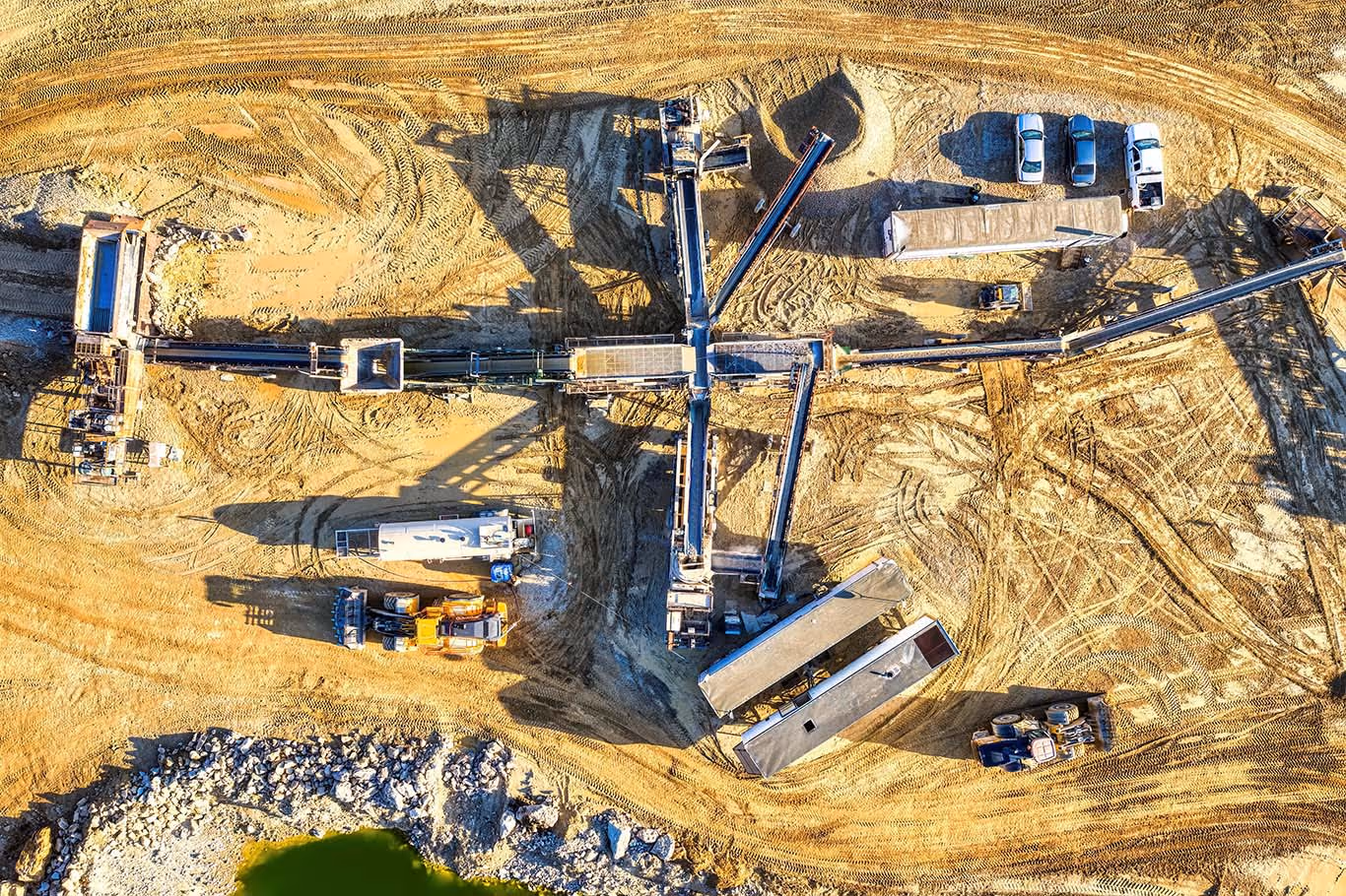 Aerial drone view of a mining operation with AI anomaly markers