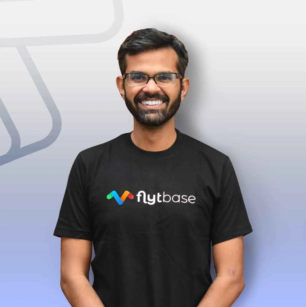 Sharvashish Das, Director of Engineering at FlytBase, smiling and wearing a FlytBase t-shirt.
